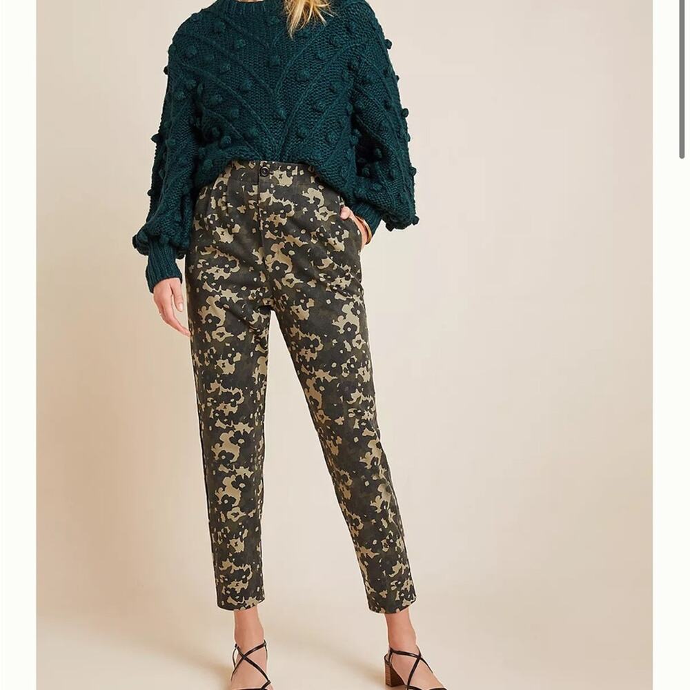 NWT Anthropologie Amadi Floral Camo Trousers Green Size XS